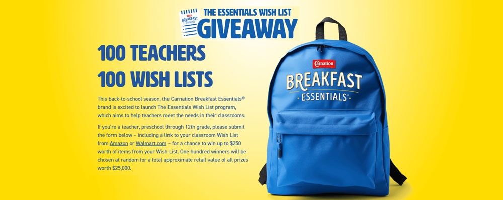 Carnation Breakfast Essentials Wish List Sweepstakes-TEACHERS